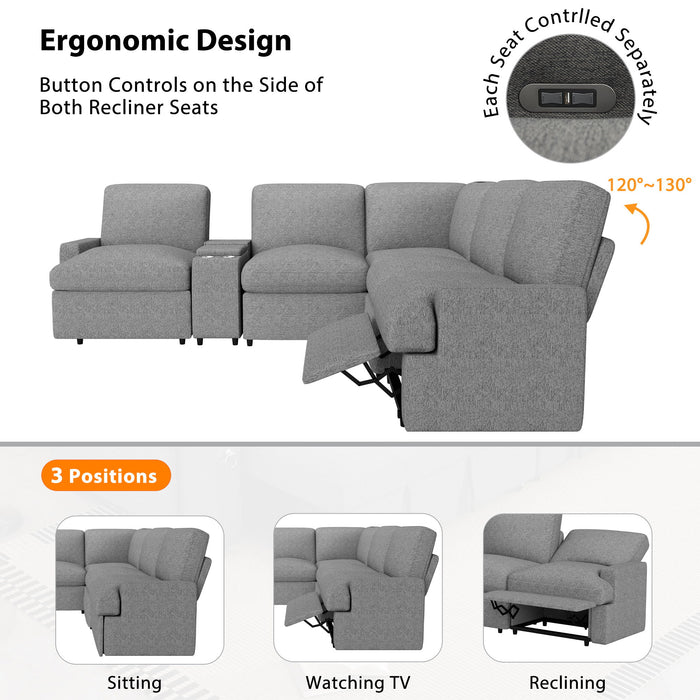 Power Recliner Corner Sofa Home Theater Reclining Sofa Sectional Couches With Storage Box, Cup Holders, USB Ports And Power Socket For Living Room, Grey