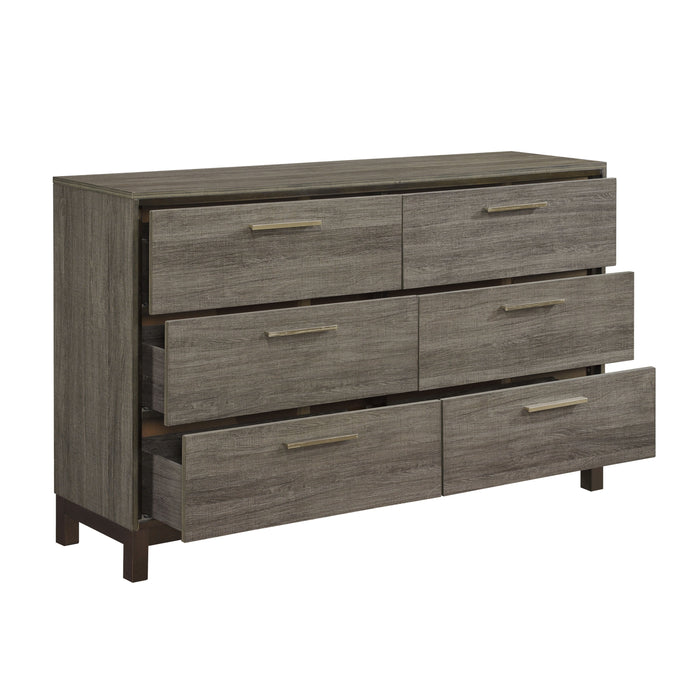 Contemporary Styling 1 Piece Dresser Of 6 Drawers With Antique Bar Pulls Two-Tone Finish Wooden Bedroom Furniture