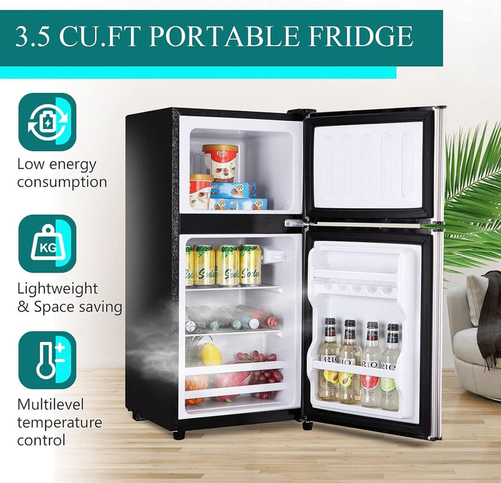35CuFt Compact Refrigerator Mini Fridge With Freezer, Small Refrigerator With 2 Door, 7 Level Thermostat Removable Shelves For Kitchen, Dorm, Apartment, Bar, Office Silver