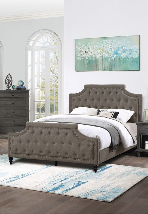 Modern Style Brown Polyfiber American Traditional 1 Pieces Queen Size Bed Only Button Tufted Headboard Footboard Bedroom Furniture