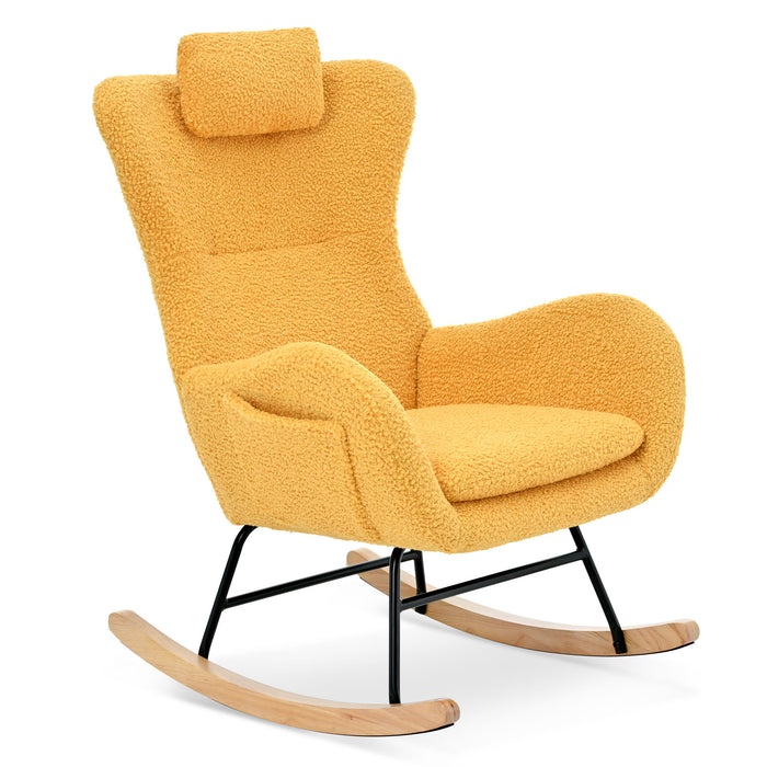 Rocking Chair - With Rubber Leg And Cashmere Fabric, Suitable For Living Room And Bedroom - Yellow
