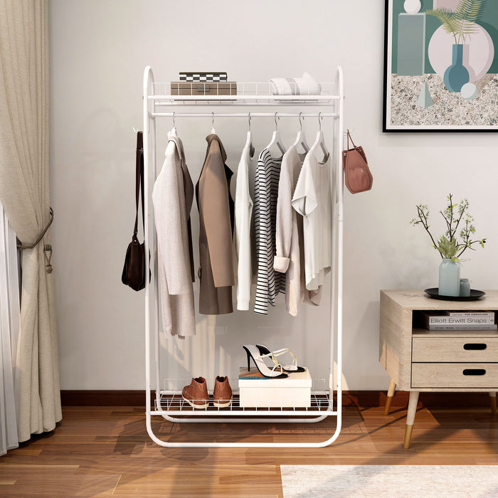 Garment Rack Freestanding Hanger Double Rods Multi Functional Bedroom Clothing Rack - White