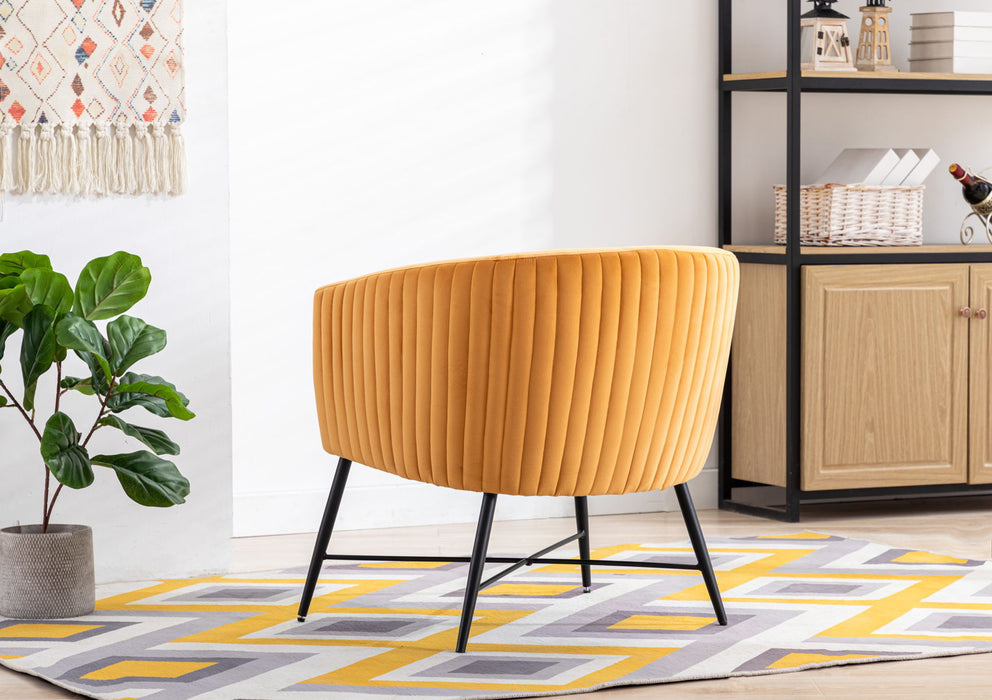 Luxurious Design 1 Piece Accent Chair Yellowish Orange Velvet Clean Line Design Fabric Upholstered Black Metal Legs Stylish Living Room Furniture