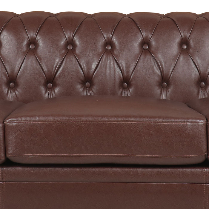 83.66" Width Traditional Square Arm Removable Cushion 3 Seater Sofa - Dark Brown