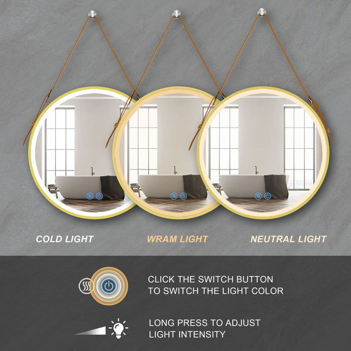 Bathroom LED Mirror 28 Round Bathroom Mirror With Lights Smart 3 Lights  Dimmable Illuminated Bathroom Mirror Wall Mounted Large LED Mirror Anti-Fog  Lighted Vanity Mirror - Gold Quick Shipping Available at Unique