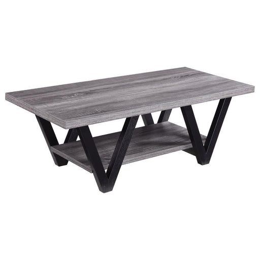 Stevens - V-Shaped Coffee Table - Black And Antique Gray Unique Piece Furniture