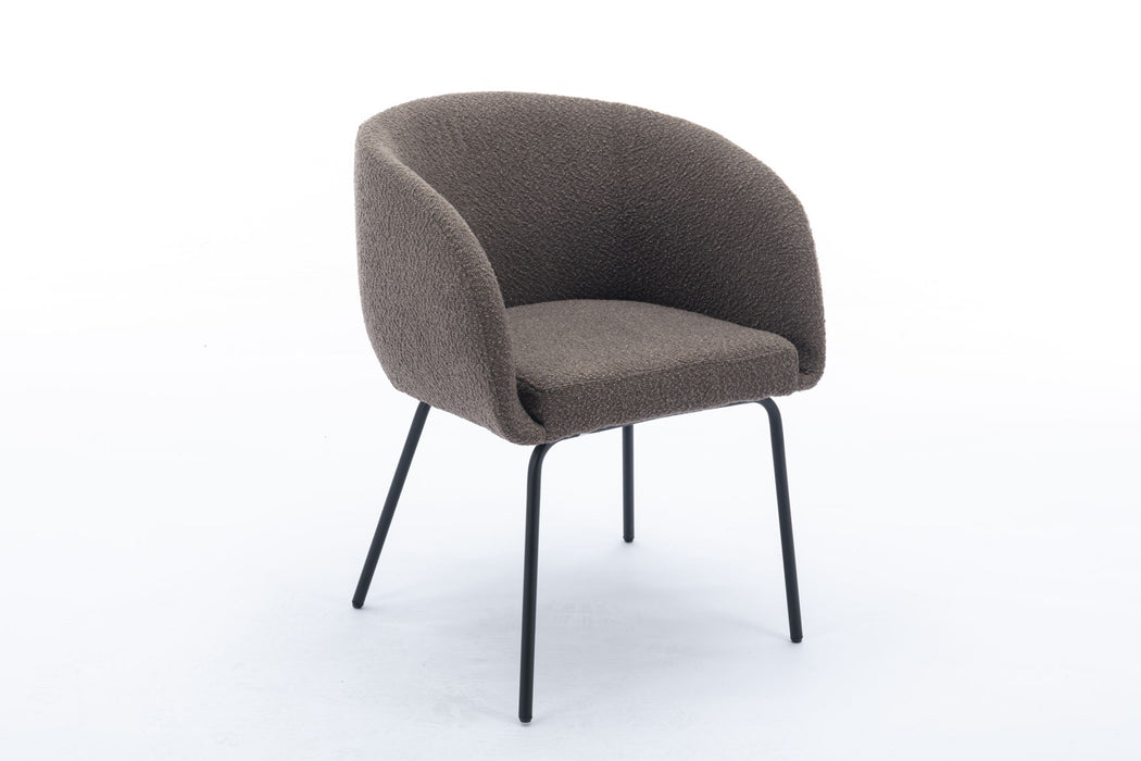 Boucle Fabric Dining Chair With Black Metal Legs - Dark Brown