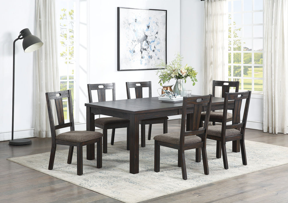 Transitional Style 7 Piece Dining Room Set Dining Table W Leaf And 6X Side Chairs Dark Grey Finish Cushion Seats Kitchen Dining Furniture