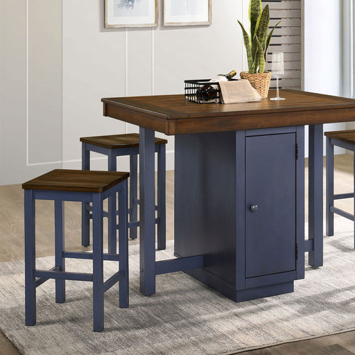 Azurine - 5 Piece Counter Height Table Set - Antique Dark Oak / Muted Blue Unique Piece Furniture