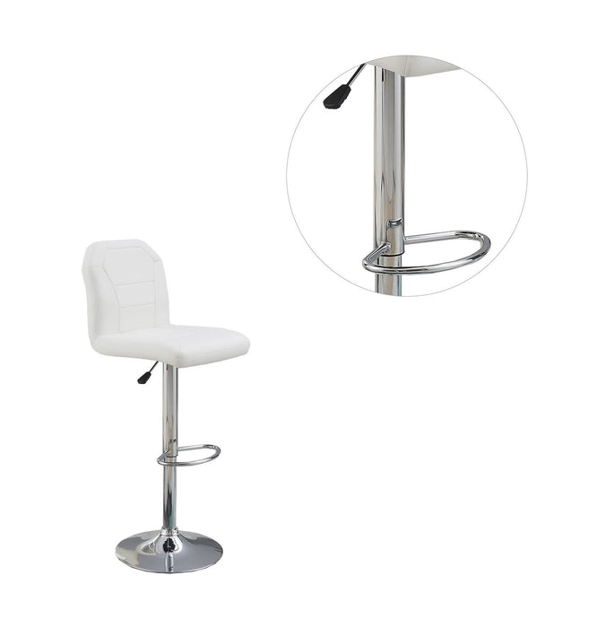 Adjustable Bar Stool Chair White Faux Leather Clean Lines Seat Chrome Base Modern (Set of 2) Chairs / Bar Stool Dining Kitchen