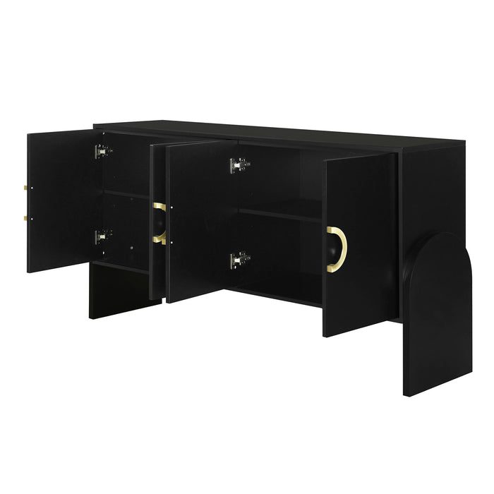 U_Style Four - Door Metal Handle Storage Cabinet, Suitable For Study, Living Room, Bedroom - Black