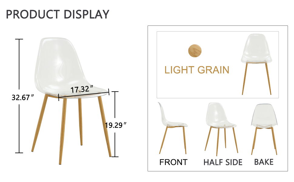Modern Simple Transparent Dining Chair Plastic Chair Armless Crystal Chair Nordic Creative Makeup Stool Negotiation Chair (Set of 6) And Wood Color Metal Leg