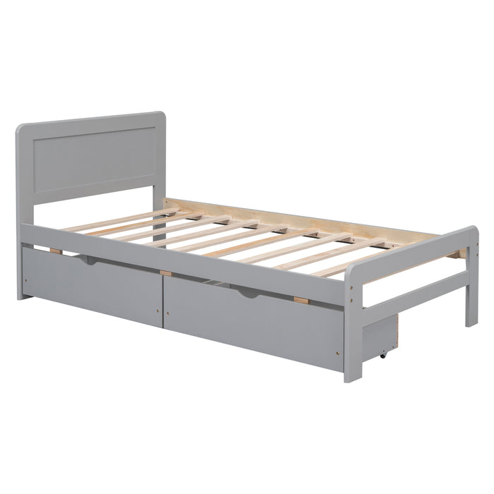 Modern Design Twin Size Platform Bed Frame With 2 Drawers For Grey Color