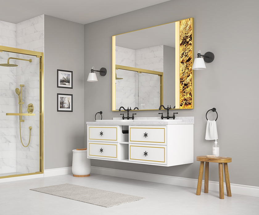 Wall Hung Doulble Sink Bath Vanity Cabinet Only In Bathroom, Vanities Without Tops - White
