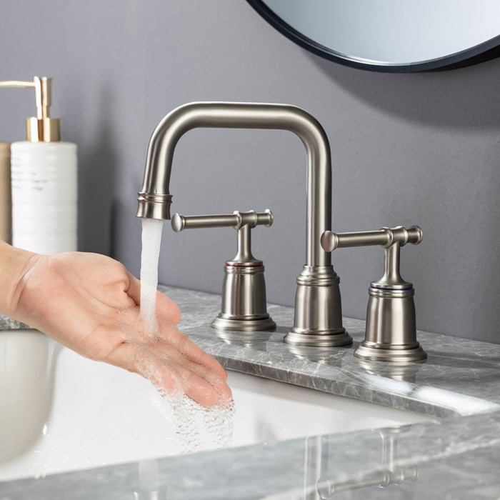Widespread Bathroom Faucet With Drain Assembly In Brushed Nickel