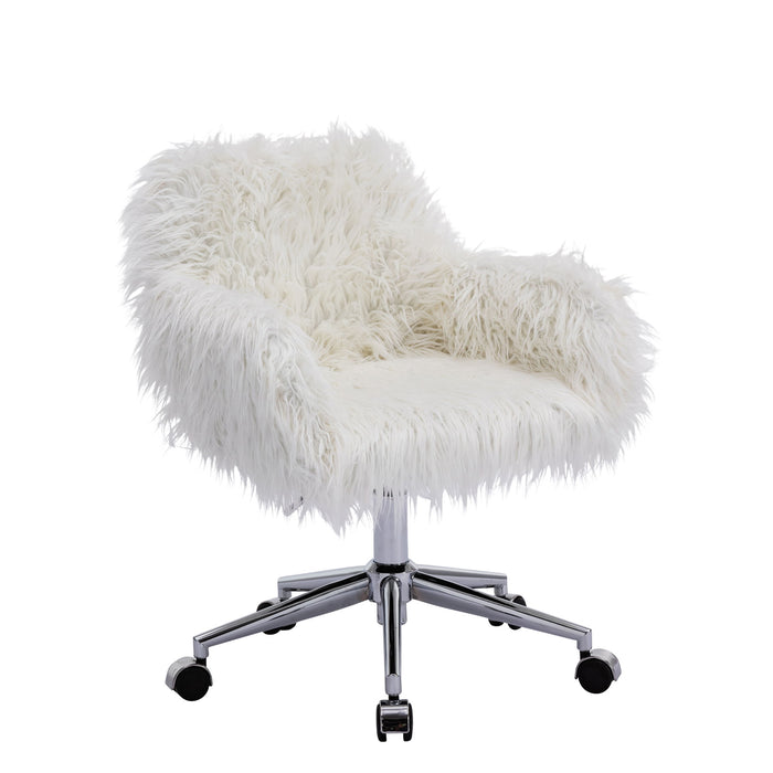 Hengming Modern Faux Fur Home Office Chair, Fluffy Chair For Girls, Makeup Vanity Chair - White