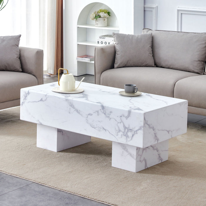 The White Coffee Table Has Patterns Modern Rectangular Table, Suitable For Living Rooms And Apartments