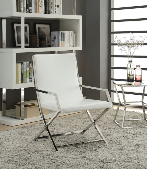 Rafael - Accent Chair - White PU & Stainless Steel - 35" Unique Piece Furniture