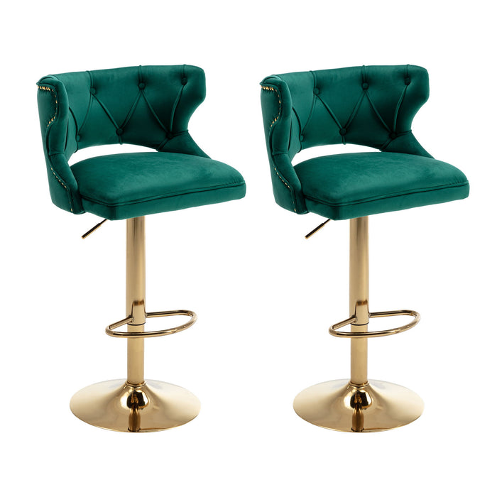 Bar Stools With Back And Footrest Counter Height Dining Chairs - Velvet Green (Set of 2)