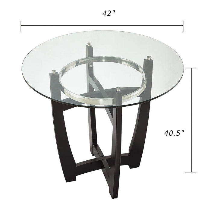 Dining Table With Clear Tempered Glass Top, With Solid Wood Base, Modern Round Glass Kitchen Table Furniture For Home Office Kitchen Dining Room Black