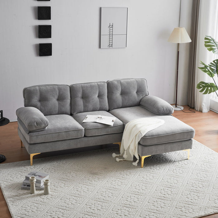 83" Modern Sectional Sofas Couches Velvet L Shaped Couches For Living Room, Bedroom, Light Gray