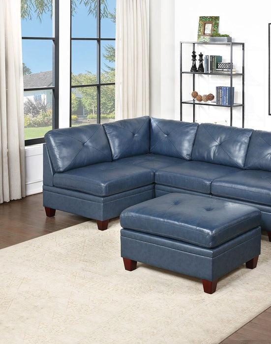 Contemporary Genuine Leather 1 Piece Armless Chair Ink Blue Color Tufted Seat Living Room Furniture