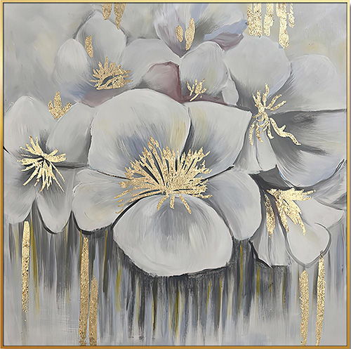 Home Hand Painted"Golden Anther Blossoms" Oil Painting - White / Gold