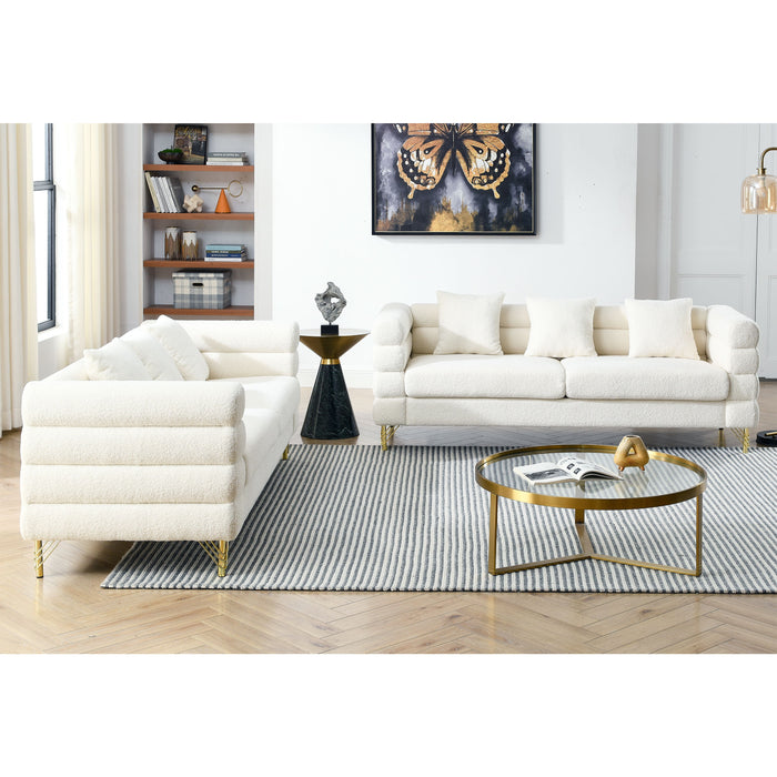 3-Seater + 3-Seater Combination Sofa.White Teddy (Ivory)