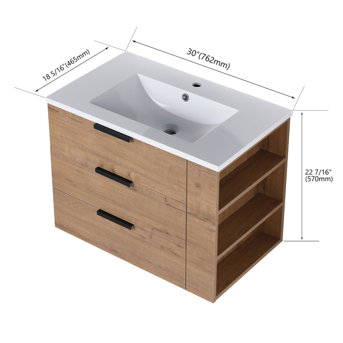 30 Inch Wall Mounting Bathroomg Vanity With Sink, Soft Close Drawer And Side Shelf-G-Bvb01430Imo-Grb3020Mowh