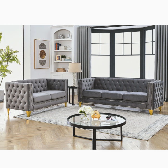 3 Seater / 2 Seater Combination Sofa Grey Velvet