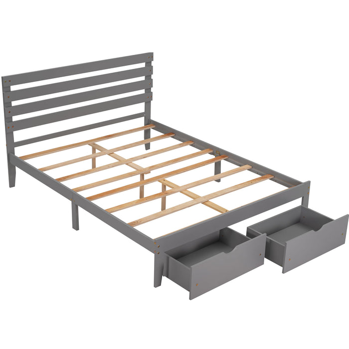 Queen Size Platform Bed With Drawers, Gray