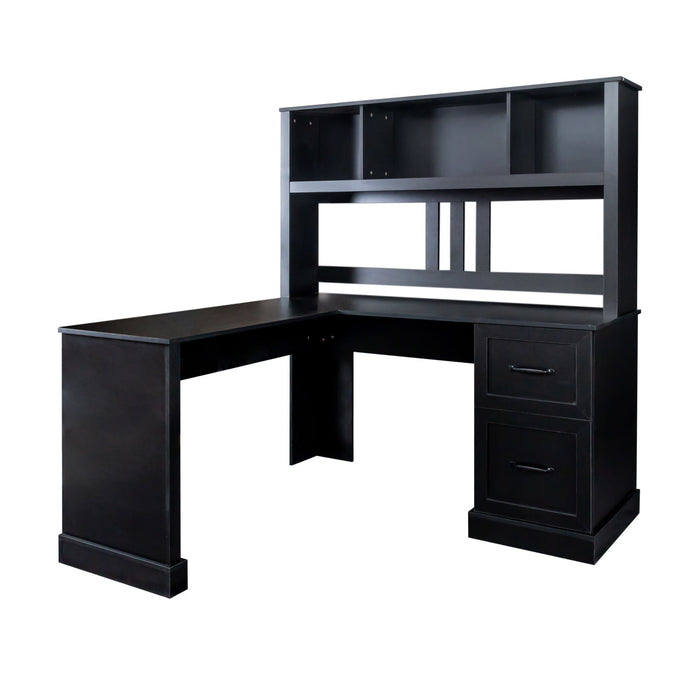 Home Office Computer Desk With Hutch, Antiqued Black Finish