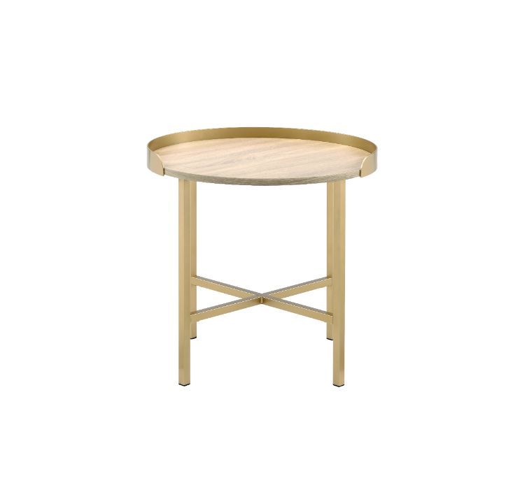 Mithea - End Table - Oak Table Top & Gold Finish Unique Piece Furniture Furniture Store in Dallas and Acworth, GA serving Marietta, Alpharetta, Kennesaw, Milton