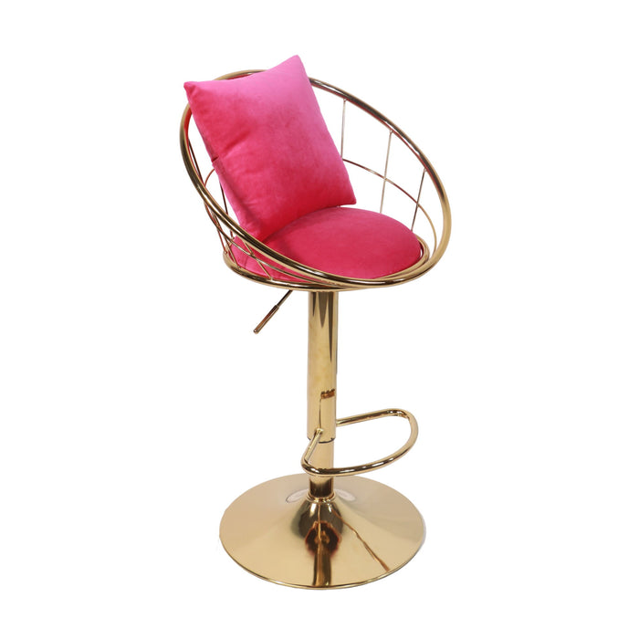 Rose Red Bar Chair, Pure Gold Plated, Unique Design 360 Degree Rotation, Adjustable Height suitable For Dinning Room And Bar (Set of 2)