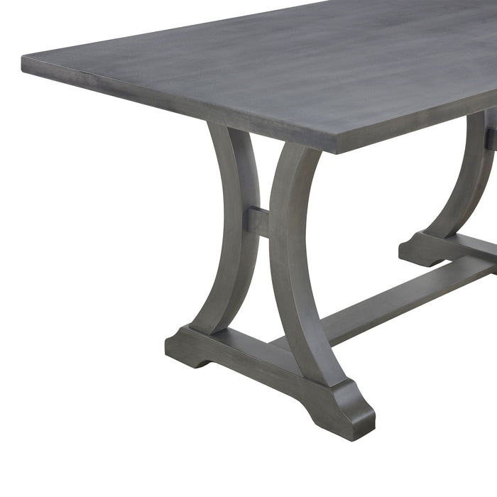 Trexm 6 Piece Farmhouse Dining Table Set, Rectangular Trestle Table And 4 Upholstered Chairs & Bench For Dining Room (Antique Gray)