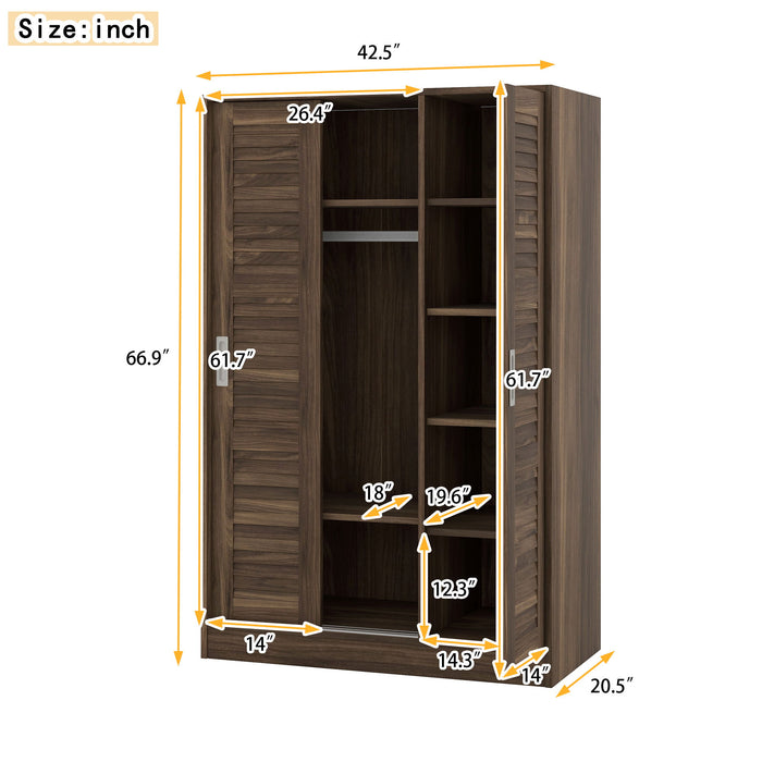 3-Door Shutter Wardrobe With Shelves, Walnut