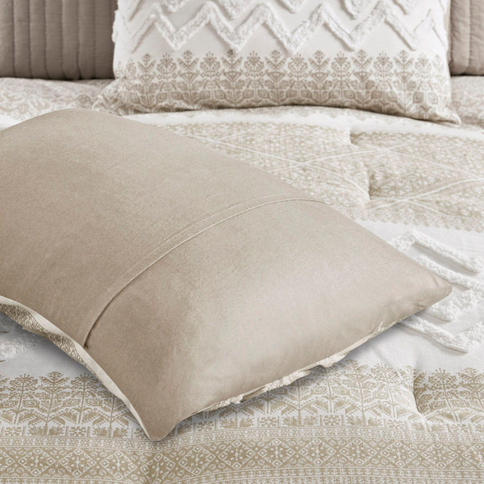 3 Piece Cotton Comforter Set With Chenille Tufting, Taupe