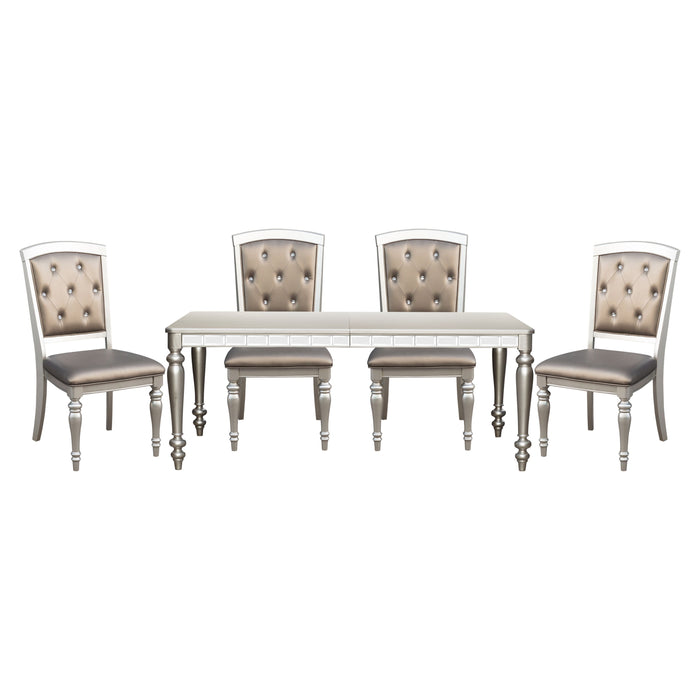Glamorous Silver Finish Dining Set 5 Pieces Dining Table 4 Side Chairs Crystal Button Tufted Upholstered Modern Style Furniture
