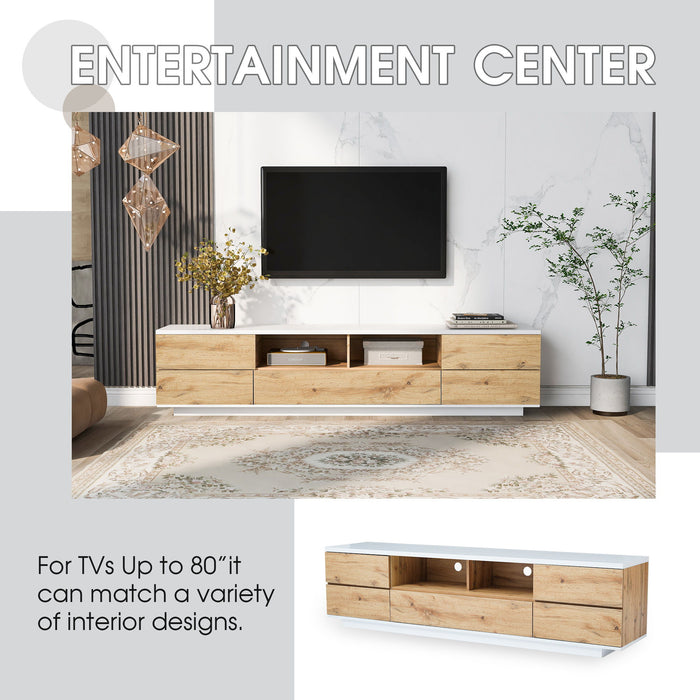 Modern TV Stand For TVs Up To 80'', Media Console With Multi-Functional Storage, Entertainment Center With Door Rebound Device, TV Cabinet For Living Room - White / Natural