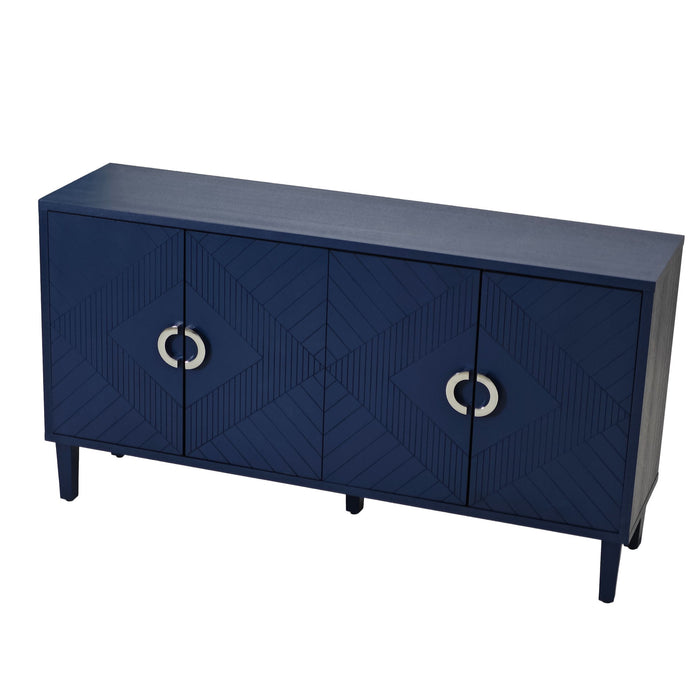Stylish And Functional 4 - Door Storage Cabinet With Pine Legs And MDF, For Living Room Bedroom, And Kitchen, Navy Blue