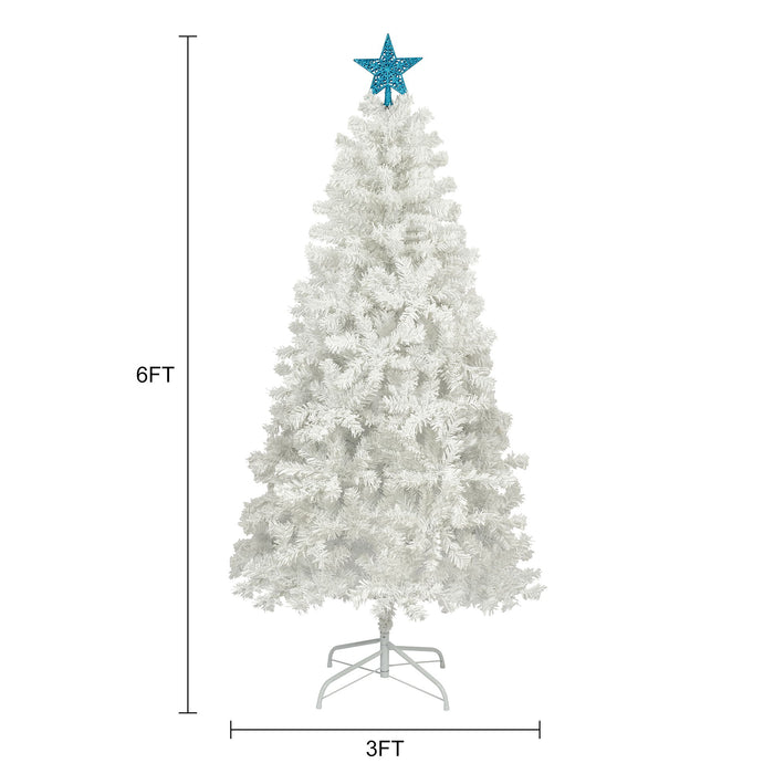 6Ft Artificial Christmas Tree With 300 Led Lights And 600 Bendable Branches, Christmas Tree Holiday Decoration, Decorated Tree With Tri-Color Led Lights