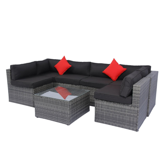 5 Pieces Pe Rattan Sectional Outdoor Furniture Cushioned U Sofa Set With 2 Pillow Grey Wicker / Black Cushion