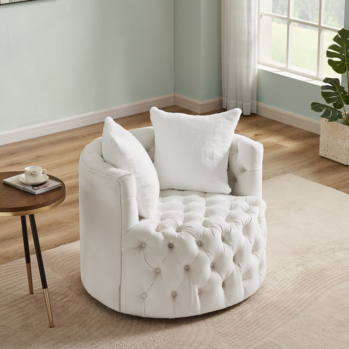 Modern Swivel Barrel Chair With 360В° Rotating Base And 2 Pillows, Modern Reading Chair With Shell Chairs' Back, Swivel Chairs For Living Room