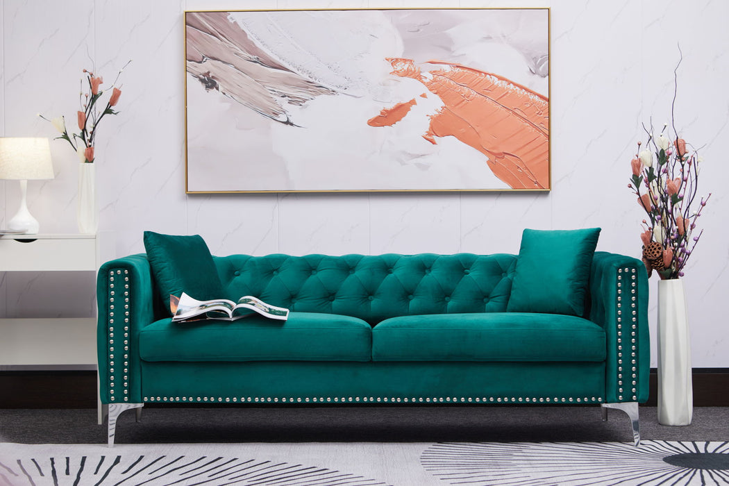 2155 Sofa Includes 2 Pillows 78" Green Velvet Sofa For Small Spaces