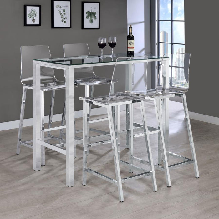 Tolbert - 5 Piece Bar Set With Acrylic Chairs - Clear And Chrome