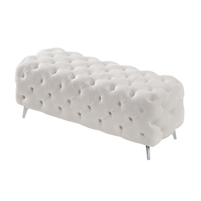 Button - Tufted Ottoman Bench, Upholstered Velvet Footrest Stool Accent Bench For Entryway Living Room Bedroom - White