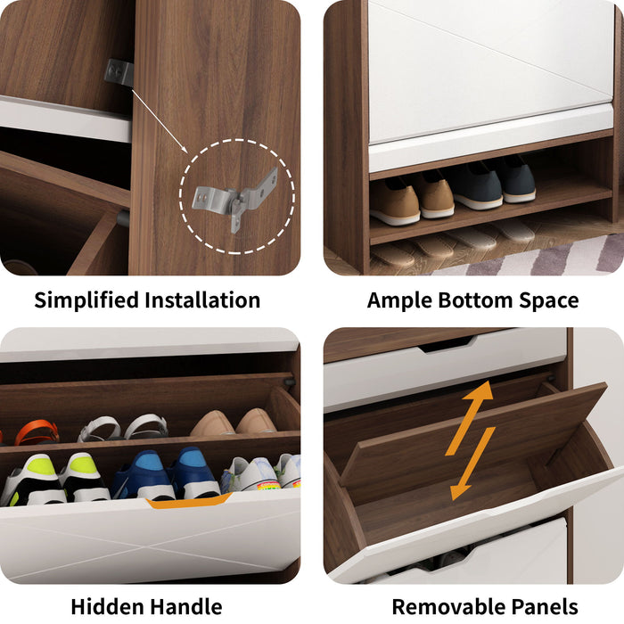 3 Tier Shoe Storage Cabinet With Draders For Entryway, Bedroom, Flip Door Design Shoe Cabinet