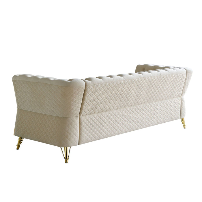 Modern Tufted Velvet Sofa For Living Room Beige Color
