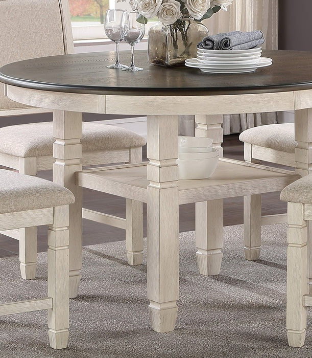 Brown And Antique White Finish 1 Piece Dining Table With Display Shelf Transitional Style Furniture
