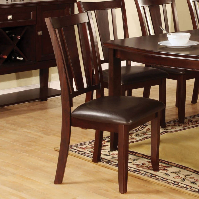 (Set of 2) Side Chairs Dark Espresso Finish Solid Wood Kitchen Dining Room Furniture Padded Leatherette Seat Unique Back